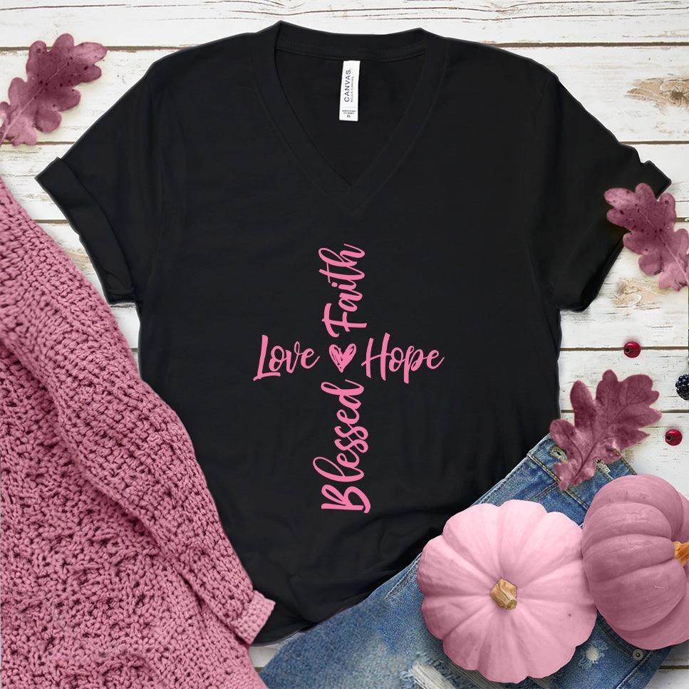 Faith Hope Love Blessed V-Neck Pink Edition - Brooke & Belle