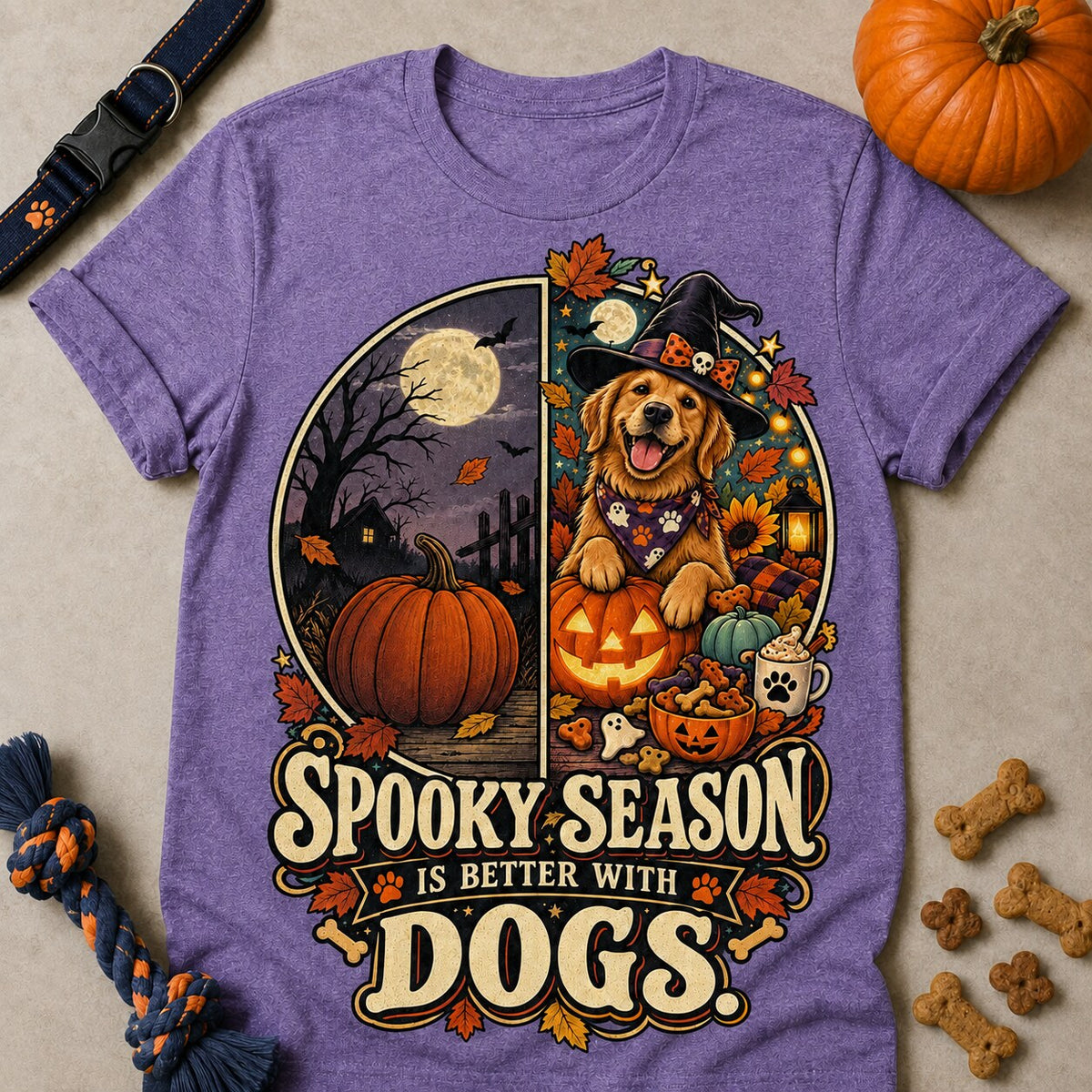 Spooky Season Dogs T-shirt - Heather Purple - Brooke & Belle