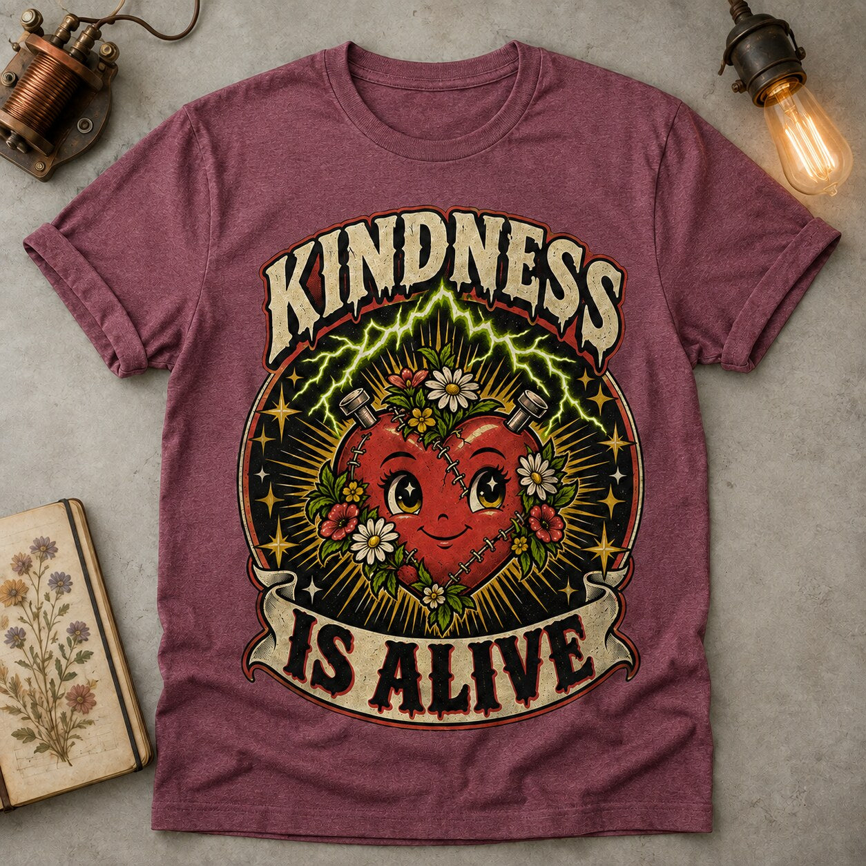 Kindness Is Alive T-shirt - Heather Maroon - Brooke & Belle