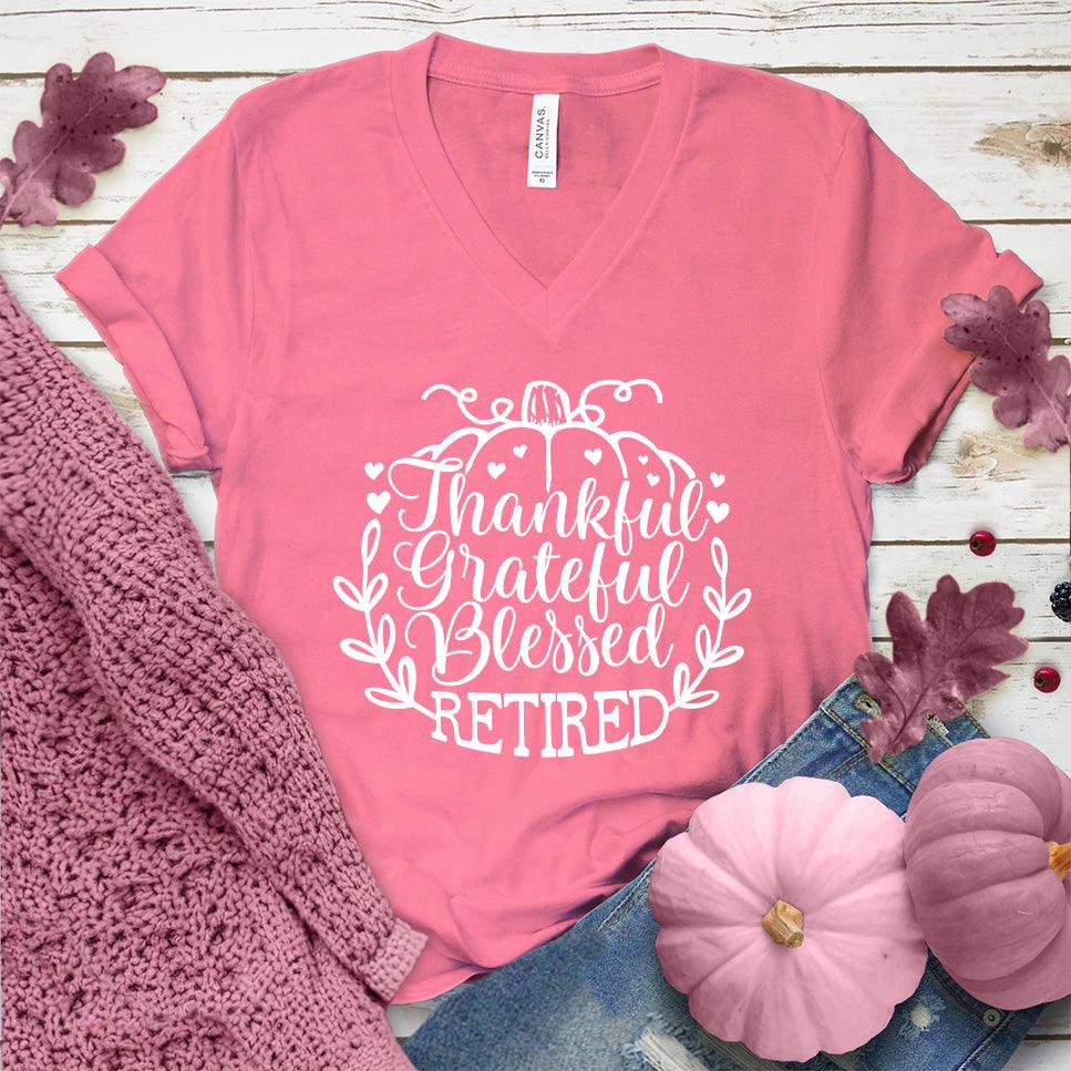 Thankful Grateful Blessed Retired V-Neck Pink Edition - Brooke & Belle