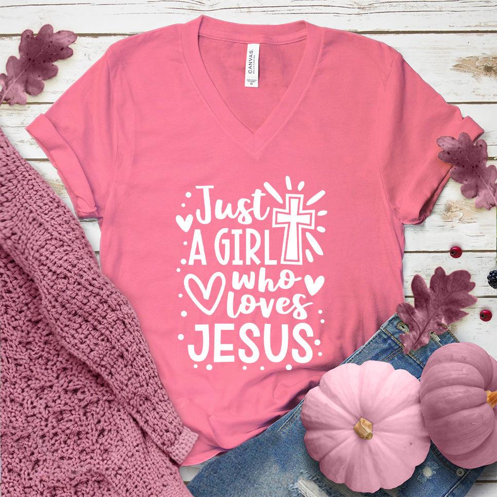 Just A Girl Who Loves Jesus V-Neck Pink Edition - Brooke & Belle
