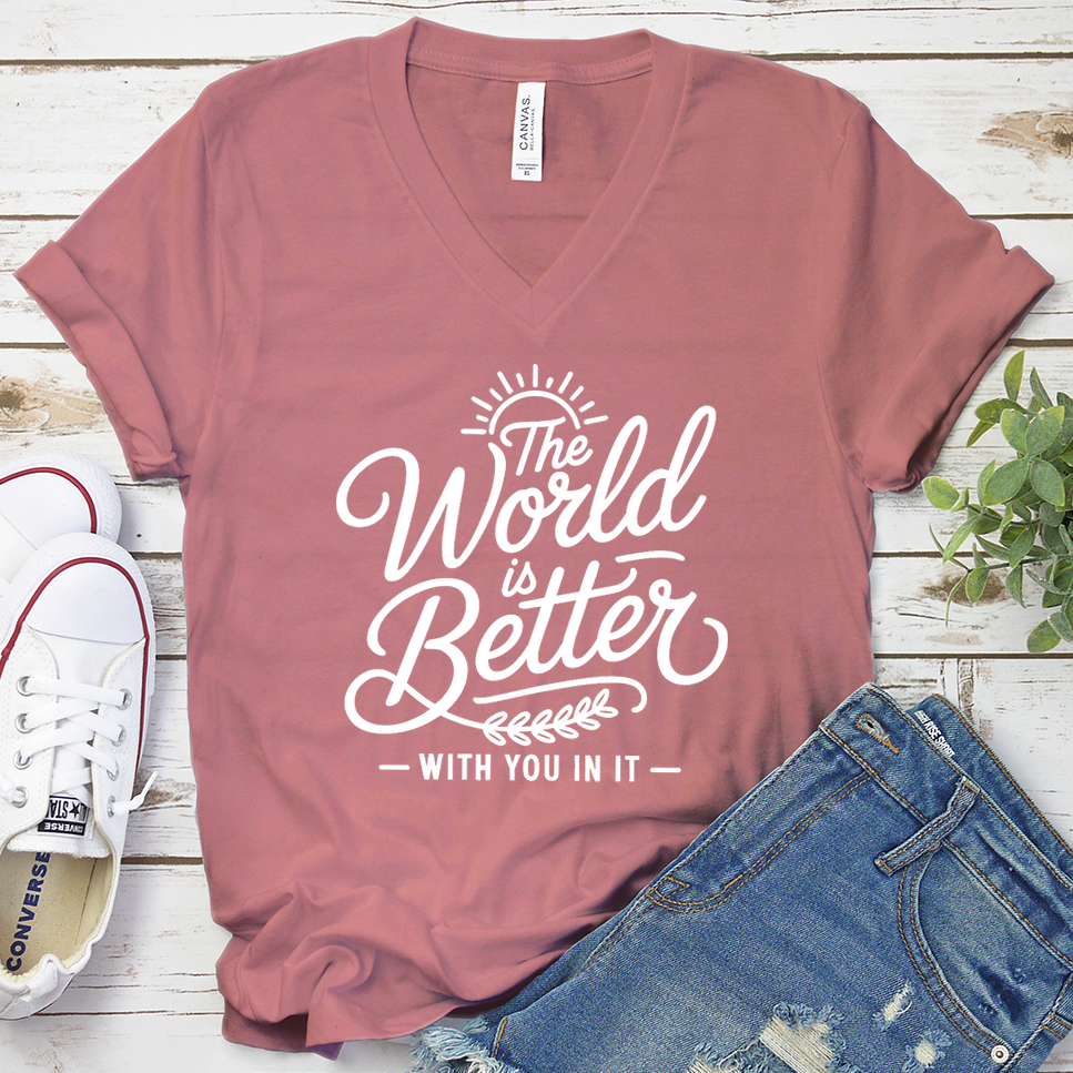 The World Is Better With You In It V-Neck - Mauve - Brooke & Belle