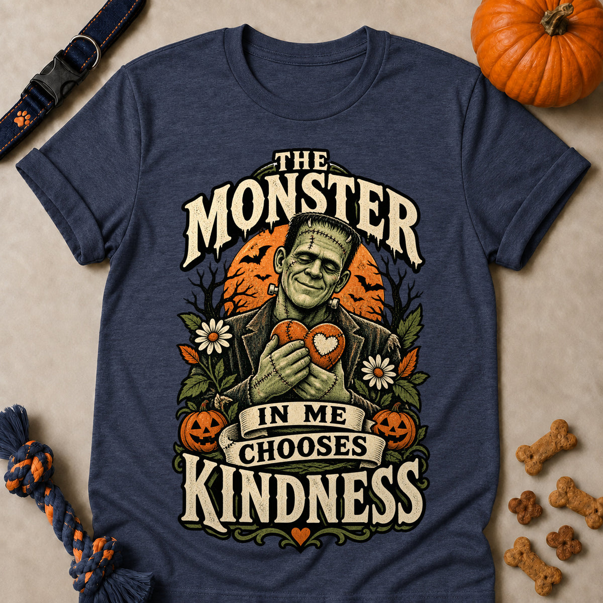 The Monster In Me Chooses Kindness Colored Print T-Shirt - Heather Navy - Brooke & Belle