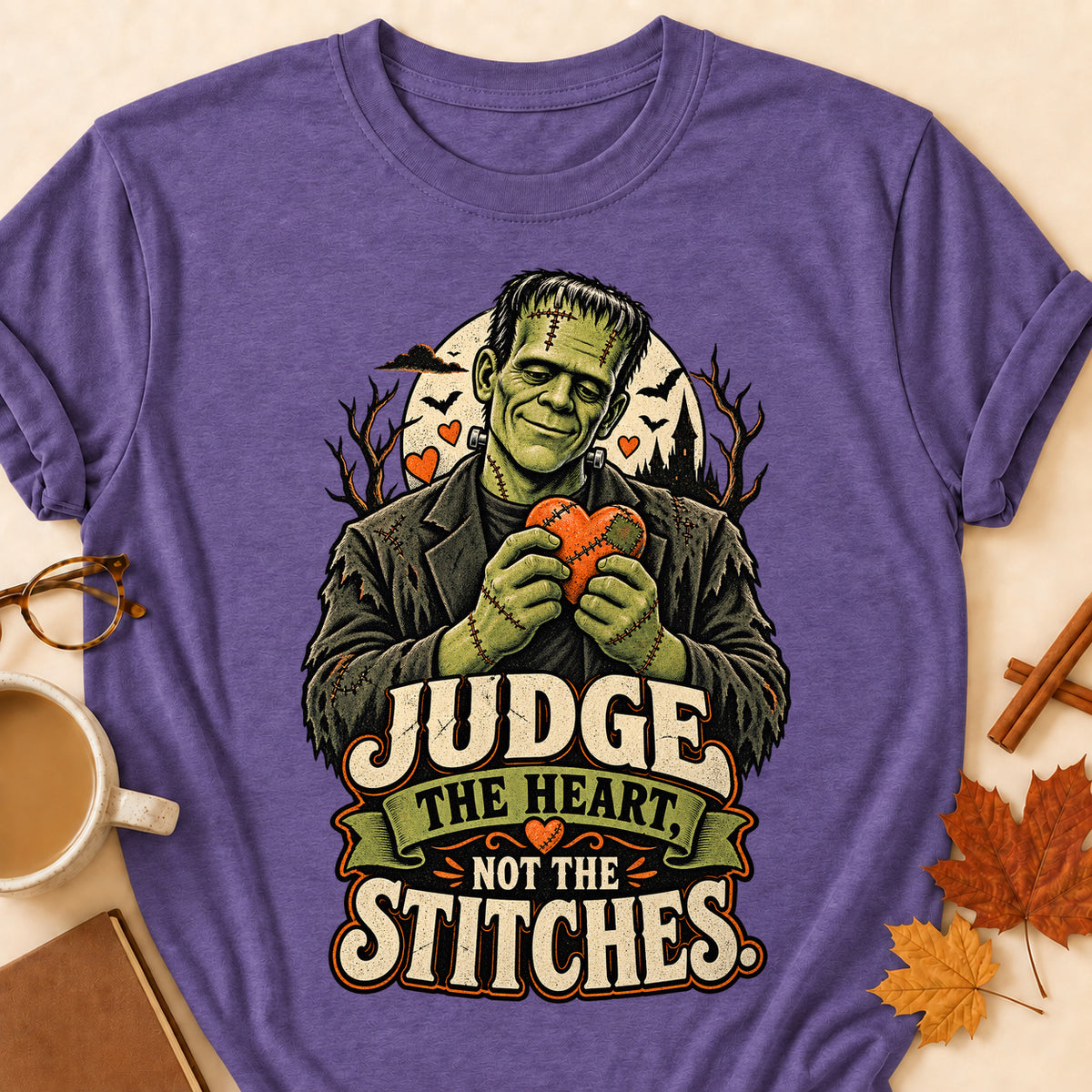 Judge The Heart, Not The Stitches Colored Print T-Shirt - Heather Purple - Brooke & Belle