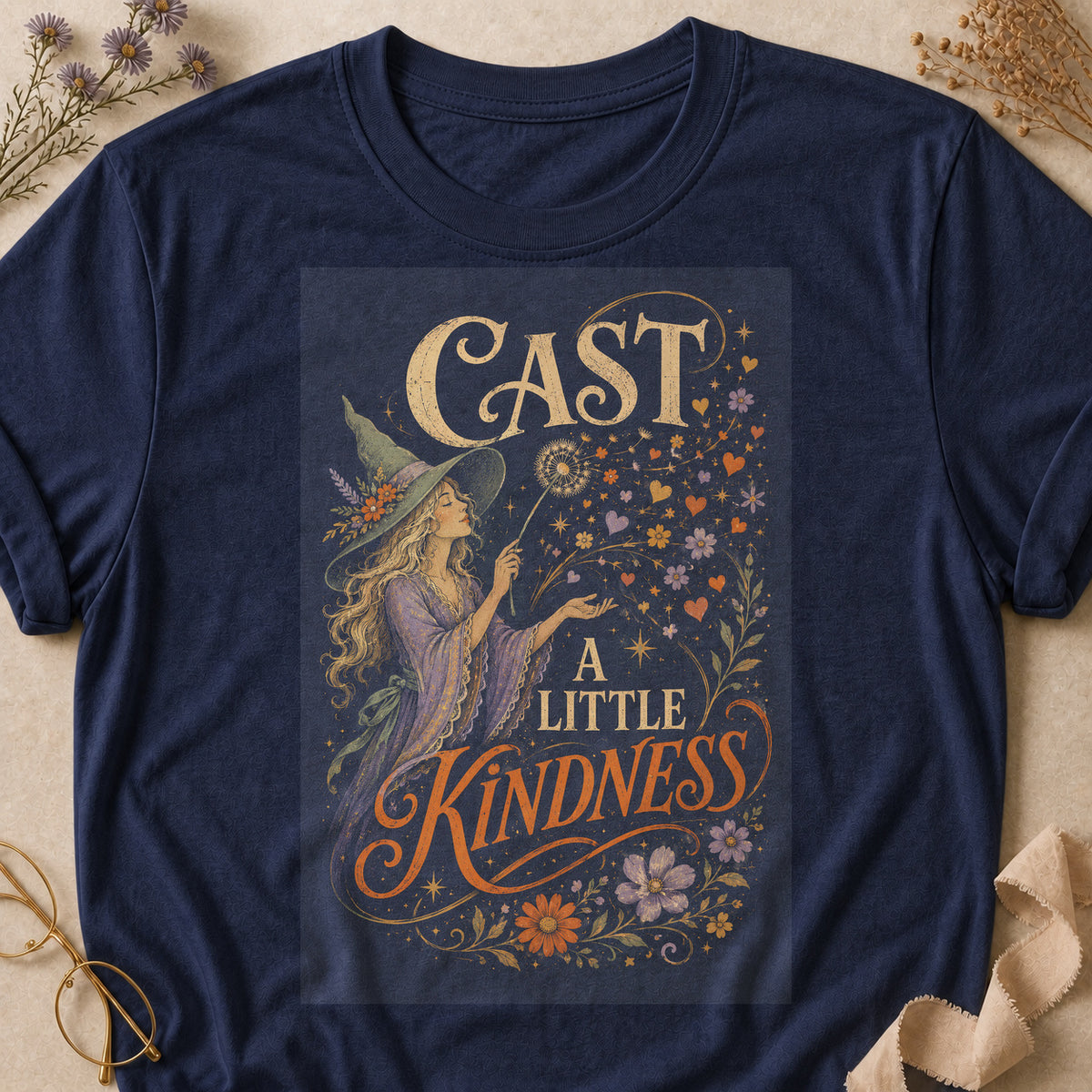 Cast A Little Kindness Colored Print T-Shirt - Heather Navy - Brooke & Belle