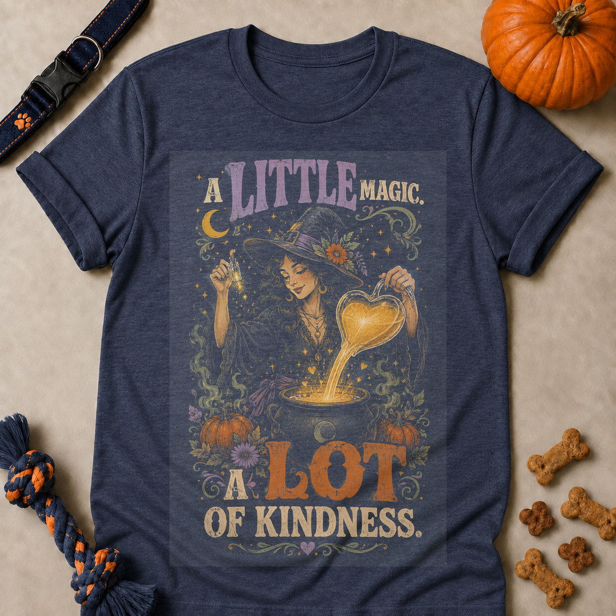 A Little Magic. A Lot Of Kindness Colored Print T-Shirt - Heather Navy - Brooke & Belle