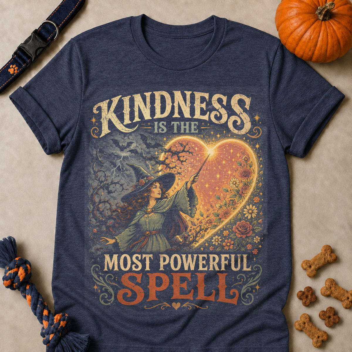 Kindness Is The Most Powerful Spell Colored Print T-Shirt - Heather Navy - Brooke & Belle