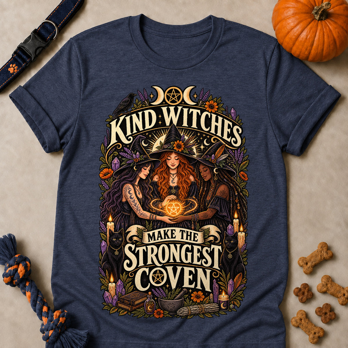 Kind Witches Make The Strongest Coven Colored Print T-Shirt - Heather Navy - Brooke & Belle
