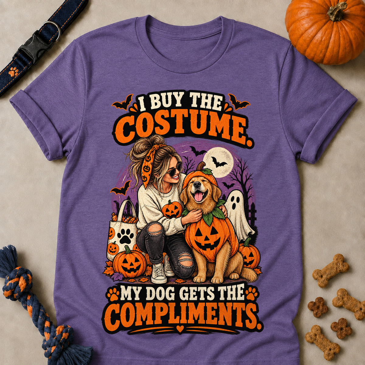 I Buy The Costume. My Dog Gets The Compliments Colored Print T-Shirt - Heather Purple - Brooke & Belle