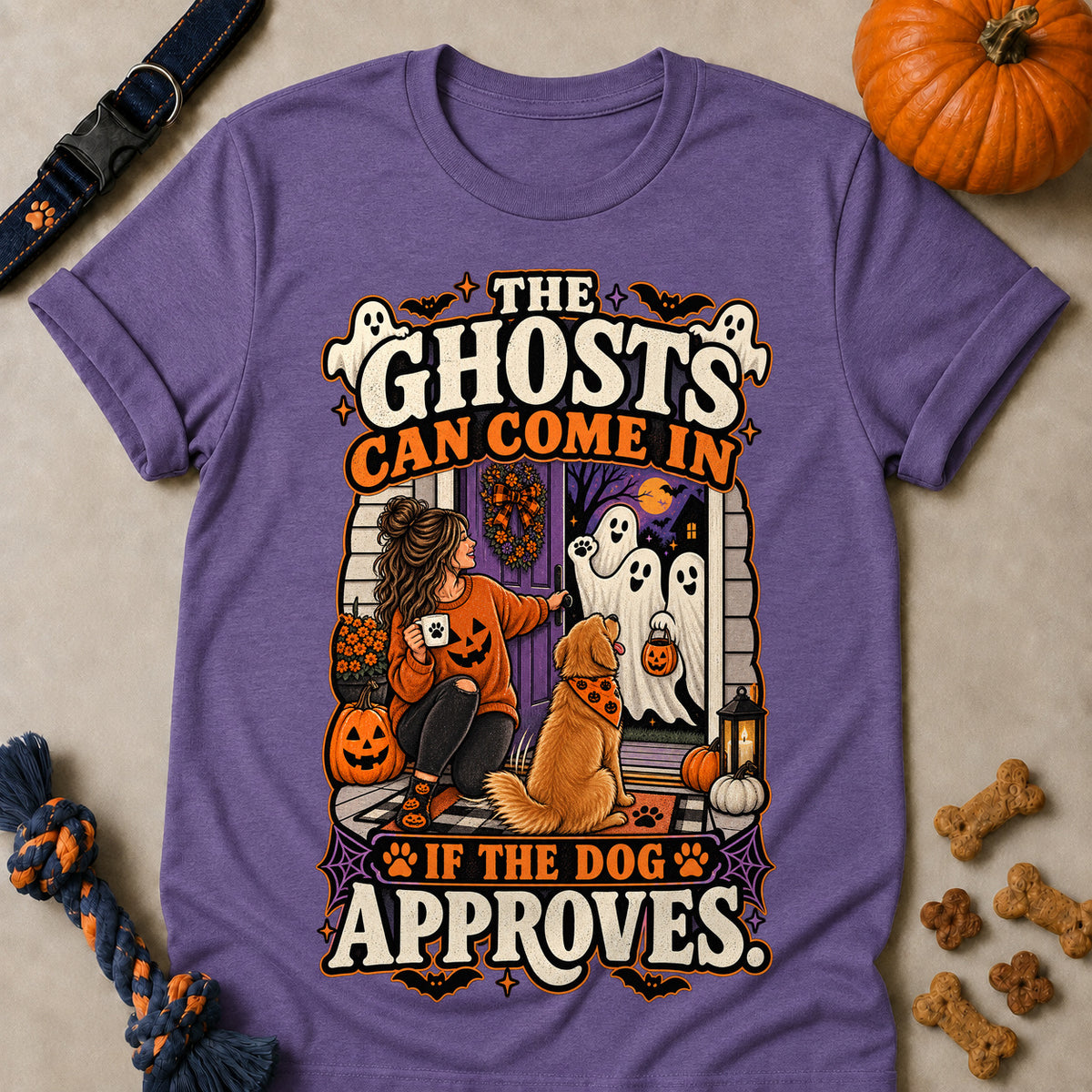 The Ghosts Can Come In If The Dog Approves Colored Print T-Shirt - Heather Purple - Brooke & Belle