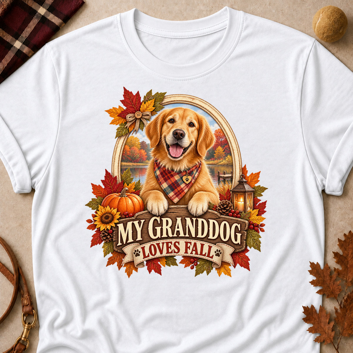 Granddog Loves Fall Colored Print T-Shirt - White - Brooke & Belle