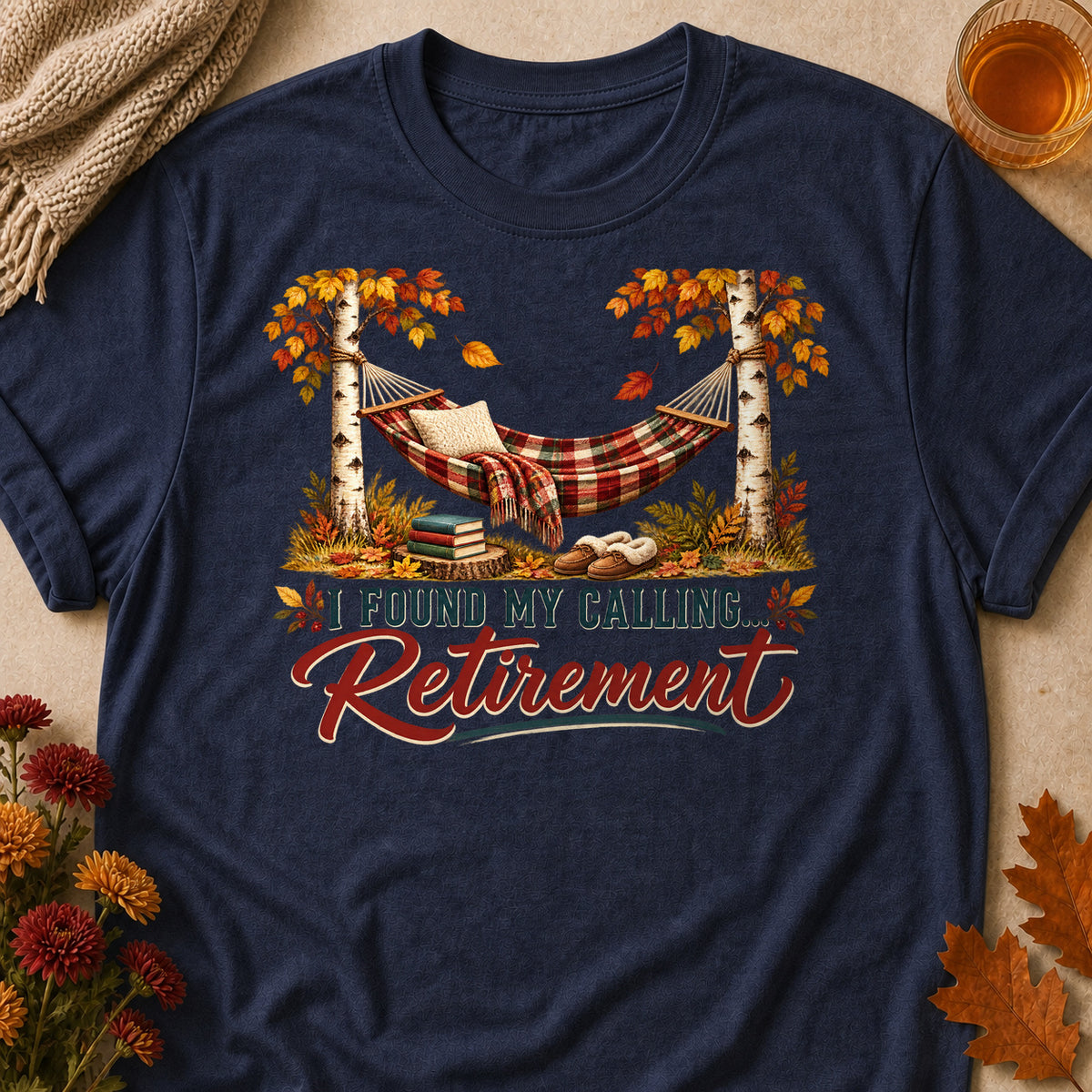 I Found My Calling Retirement Fall Colored Print T-Shirt - Heather Navy - Brooke & Belle