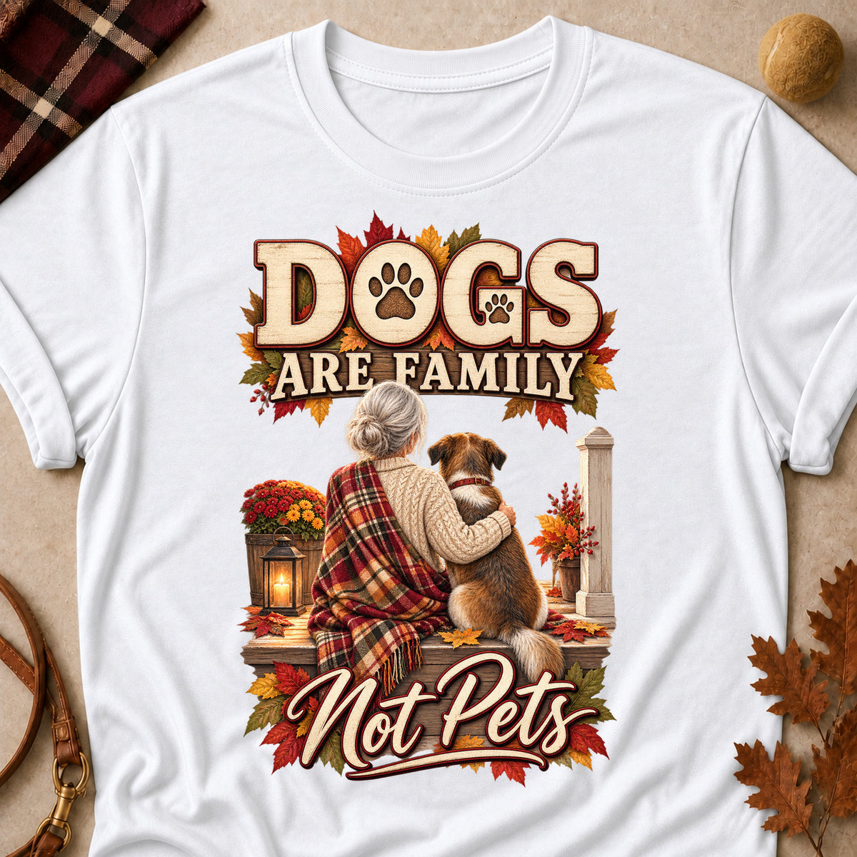Dogs Are Family Not Pets Fall Colored Print T-Shirt - White - Brooke & Belle