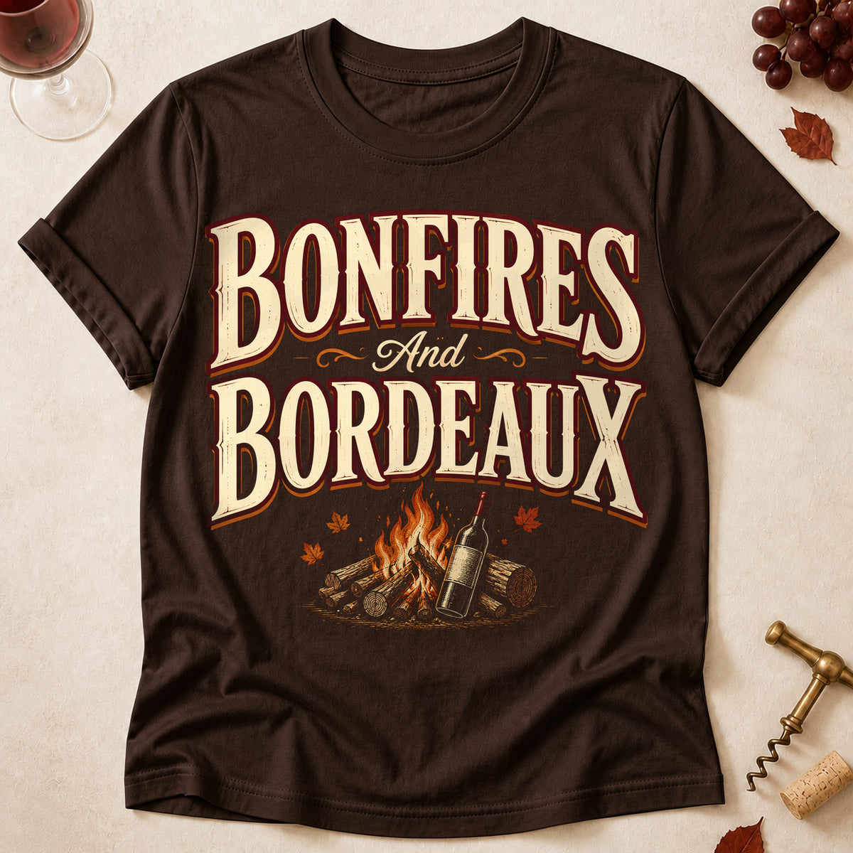 Bonfires And Bordeaux Fall Colored Print T-Shirt - Dark Chocolate - Brooke & Belle