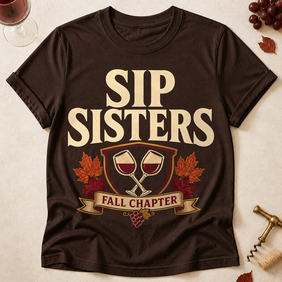 Sip Sisters Fall Chapter Fall Colored Print T-Shirt - Dark Chocolate - Brooke & Belle