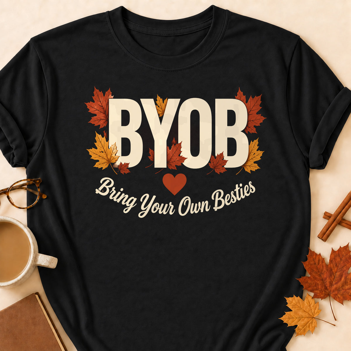 BYOB Bring Your Own Besties Fall Colored Print T-Shirt - Black - Brooke & Belle