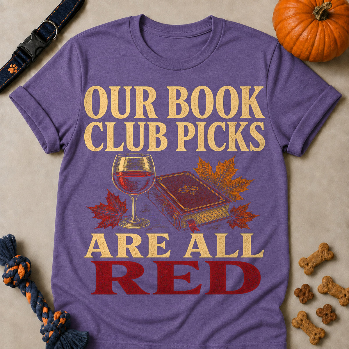 Our Book Club Picks Are All Red Fall Colored Print T-Shirt - Heather Purple - Brooke & Belle