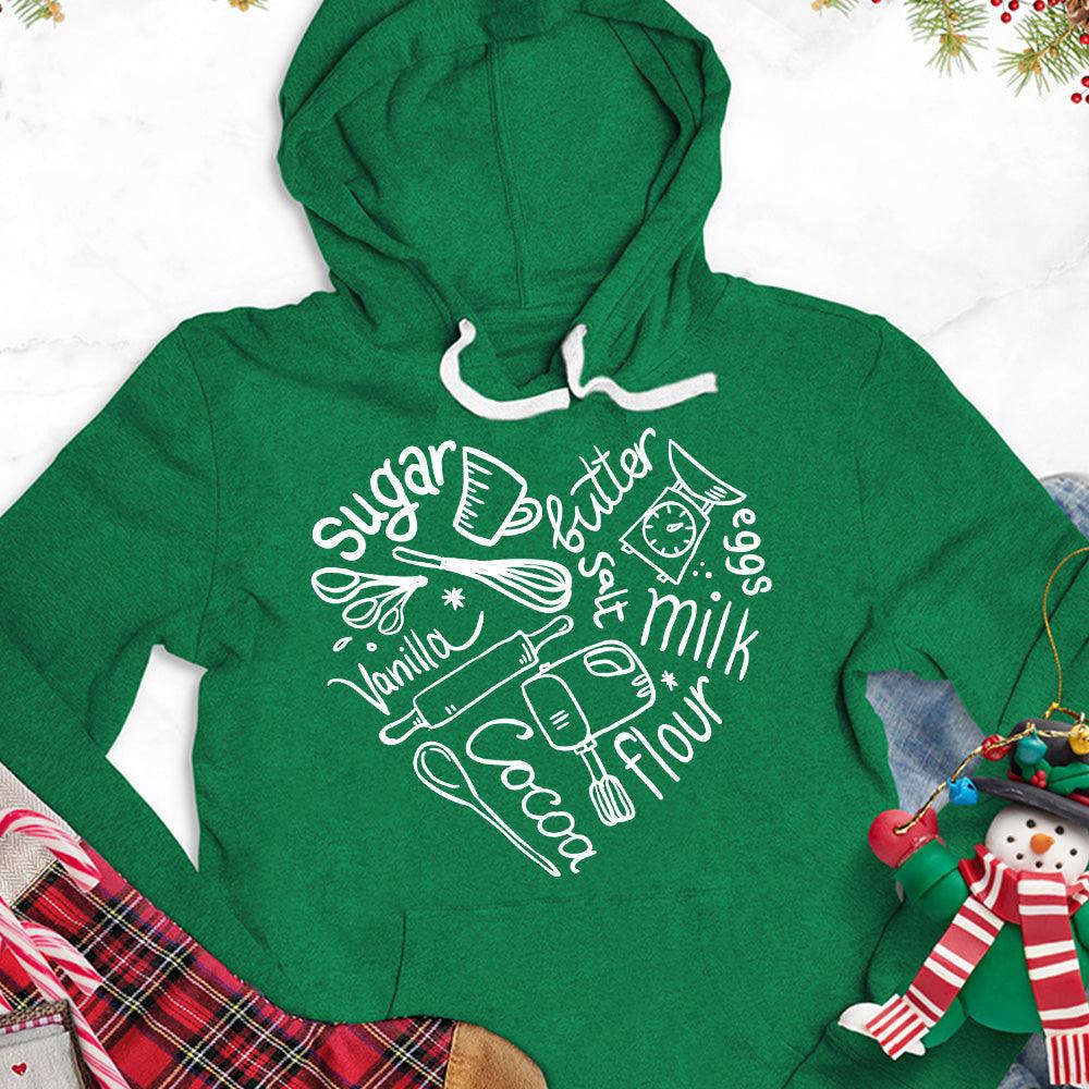 Bakery Heart Hoodie Kelly - Cozy bakery-themed hoodie with playful ingredient design, perfect for casual or home wear.
