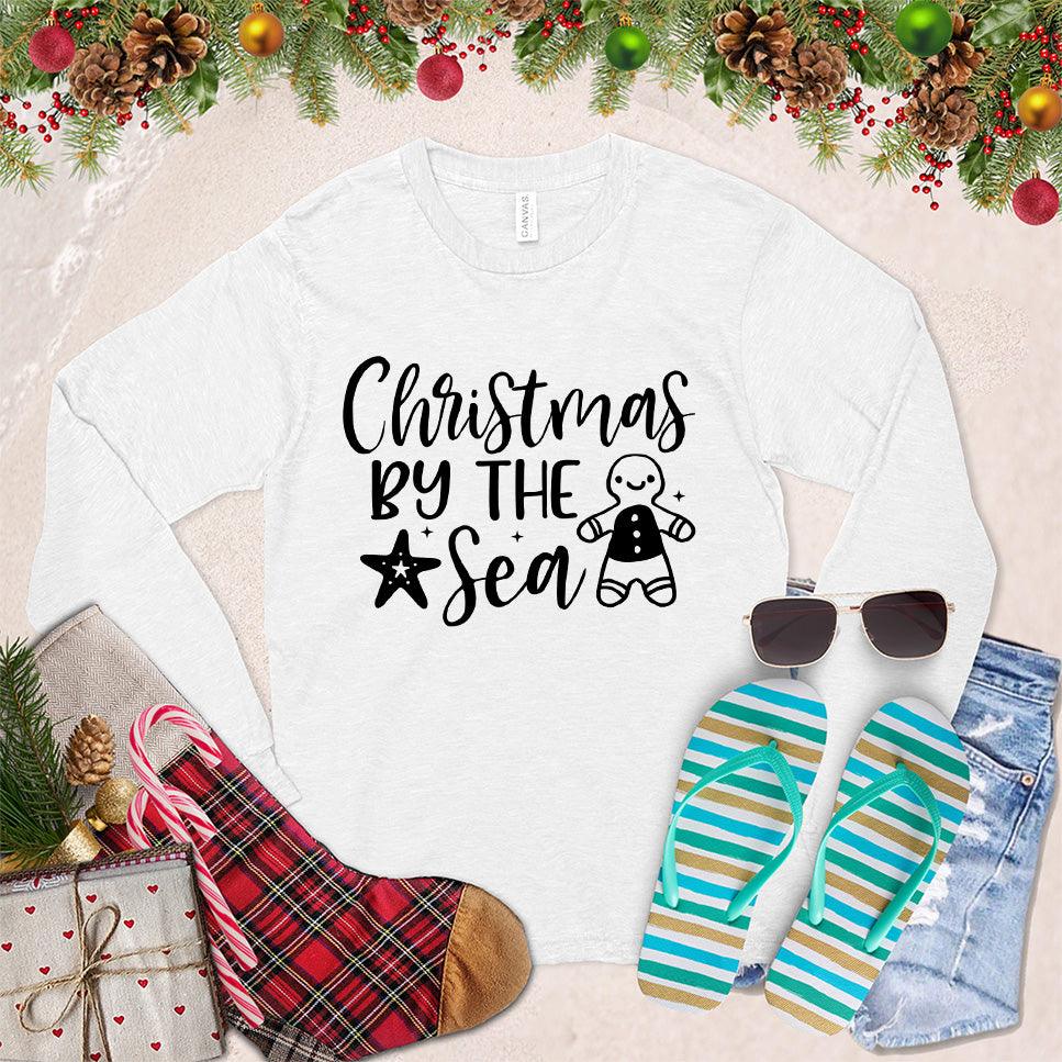 Christmas By The Sea Long Sleeves White - Festive long sleeve tee with Christmas and beach-themed graphics