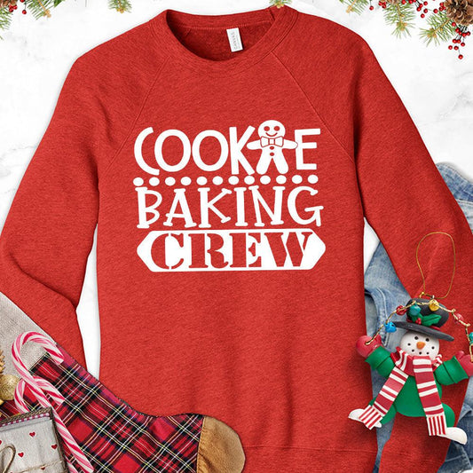 Cookie Baking Crew Sweatshirt Red - Festive 'Cookie Baking Crew' graphic on a sweatshirt for holiday bakers