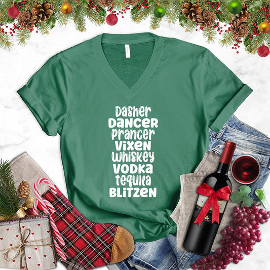 Dasher Dancer Prancer Vixen Whiskey V-Neck - Brooke & Belle