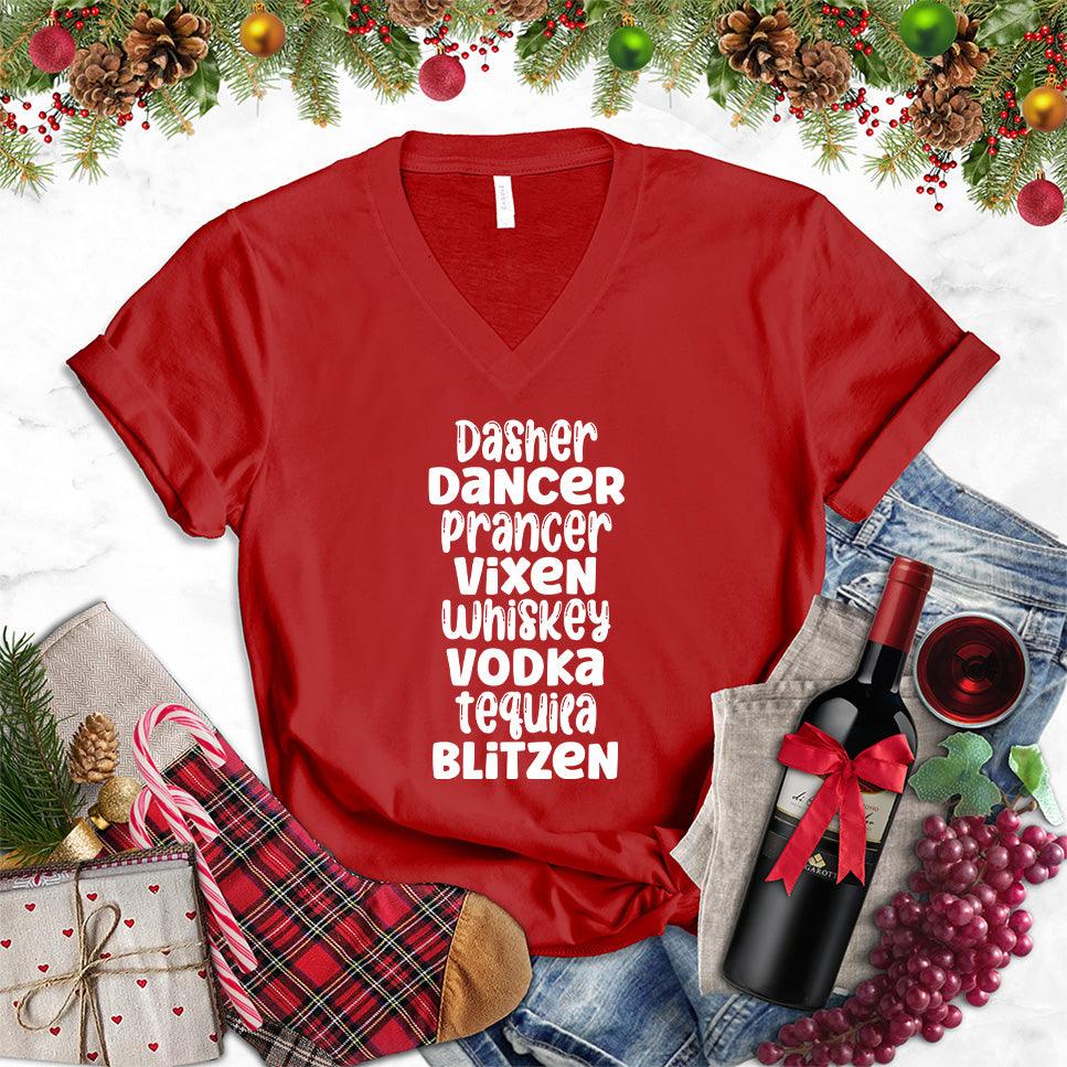 Dasher Dancer Prancer Vixen Whiskey V-Neck - Brooke & Belle