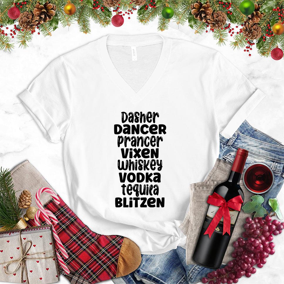 Dasher Dancer Prancer Vixen Whiskey V-Neck - Brooke & Belle