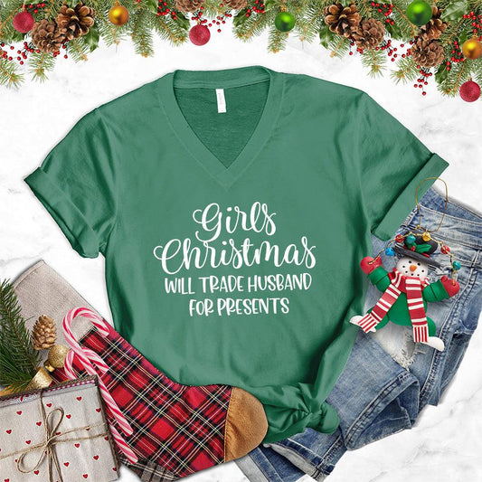 Girls Christmas Will Trade Husband For Presents V-Neck - Brooke & Belle