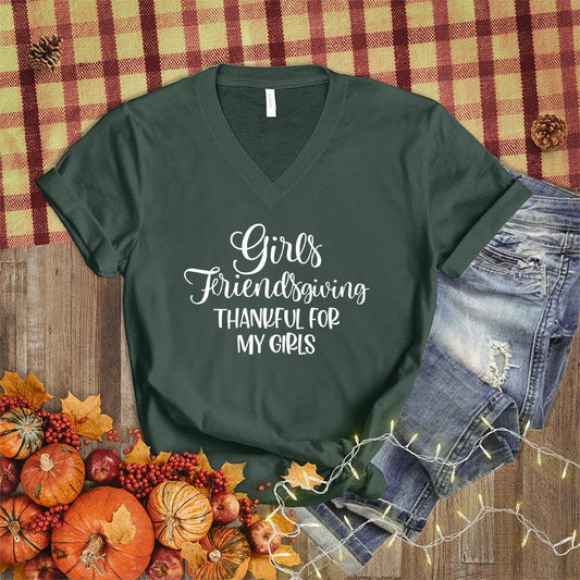 Girls Friendsgiving Thankful For My Girls V-Neck - Brooke & Belle