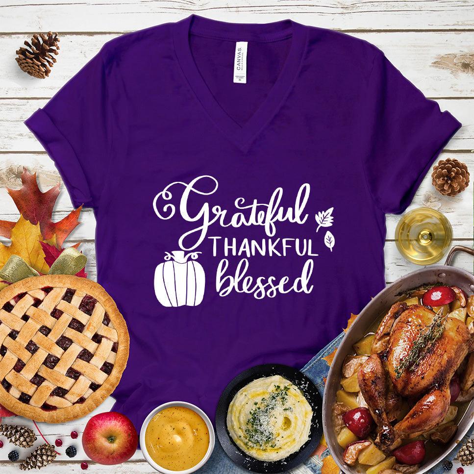 Grateful Thankful Blessed V-Neck - Brooke & Belle