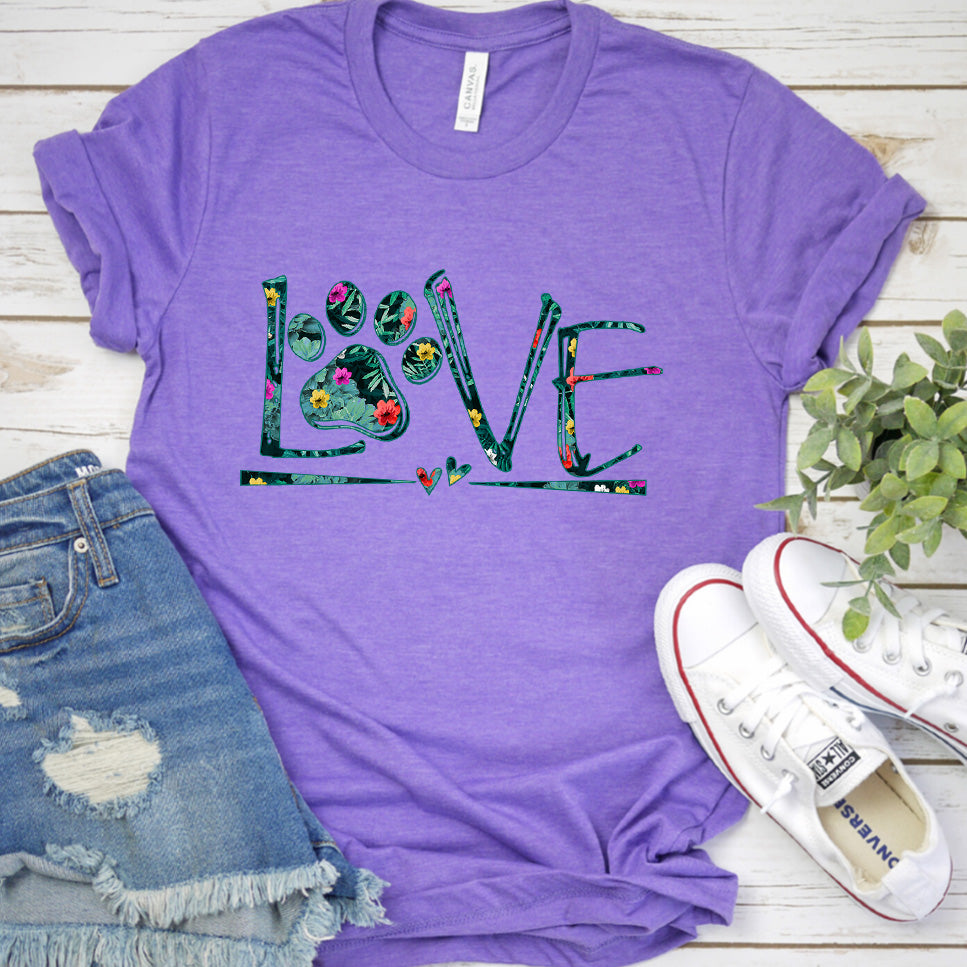 Dog Love Floral Colored Print T-Shirt
