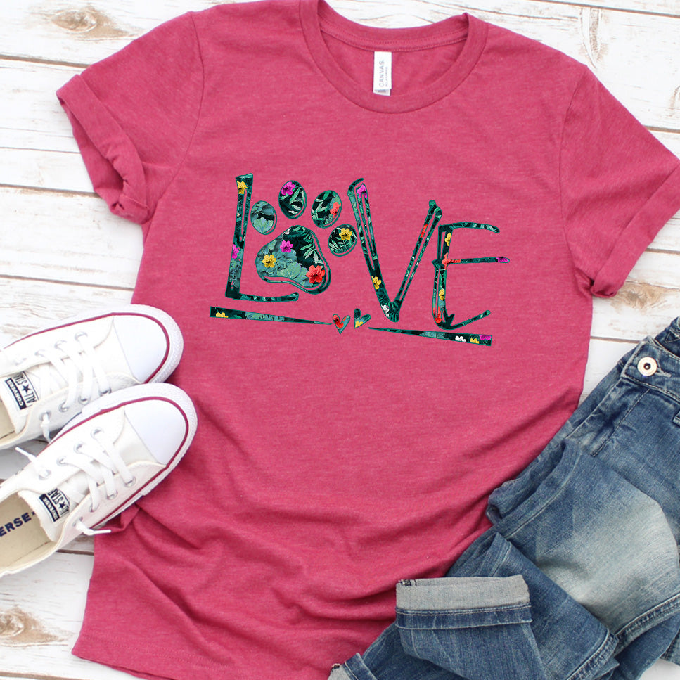 Dog Love Floral Colored Print T-Shirt
