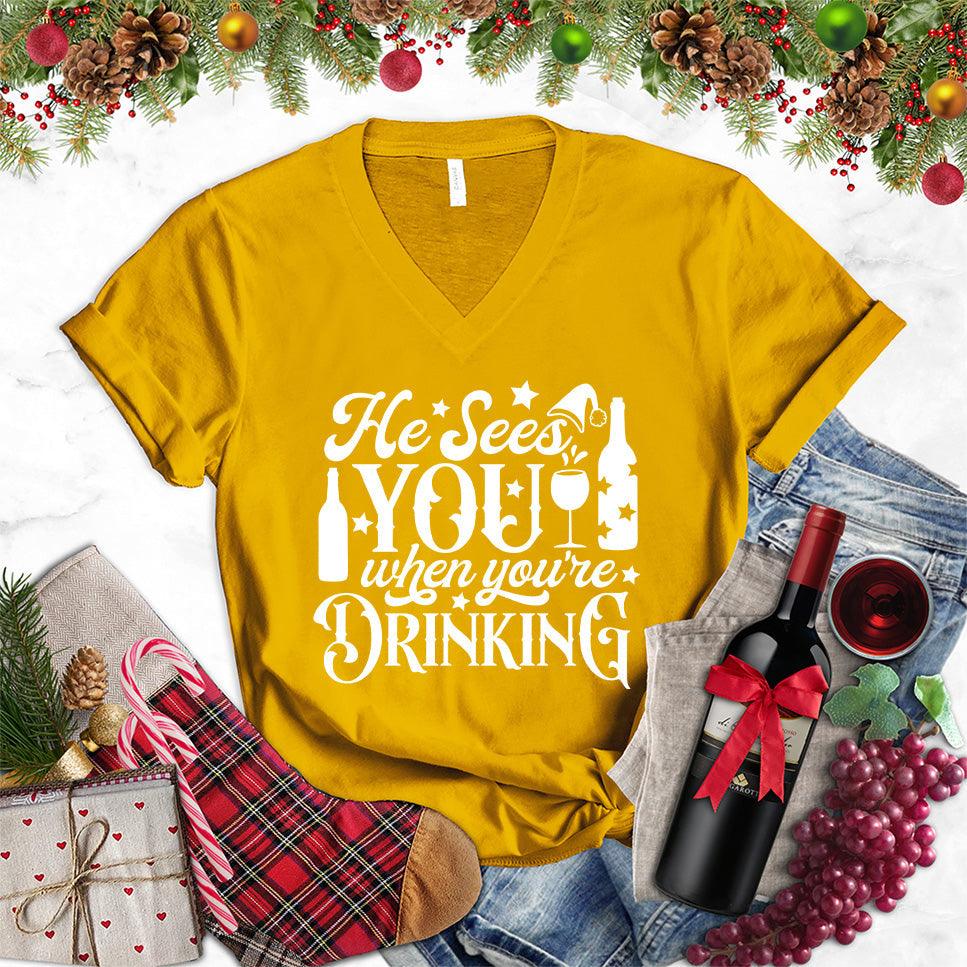 He Sees You When You're Drinking V-Neck - Brooke & Belle