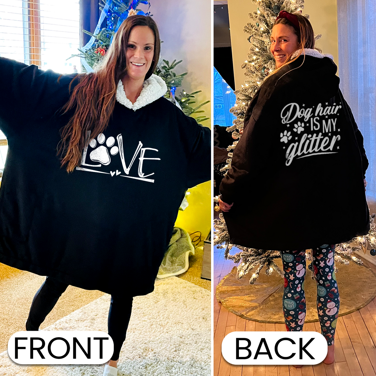 Dog Love & Dog Hair Is My Glitter Wearable Hooded Blanket