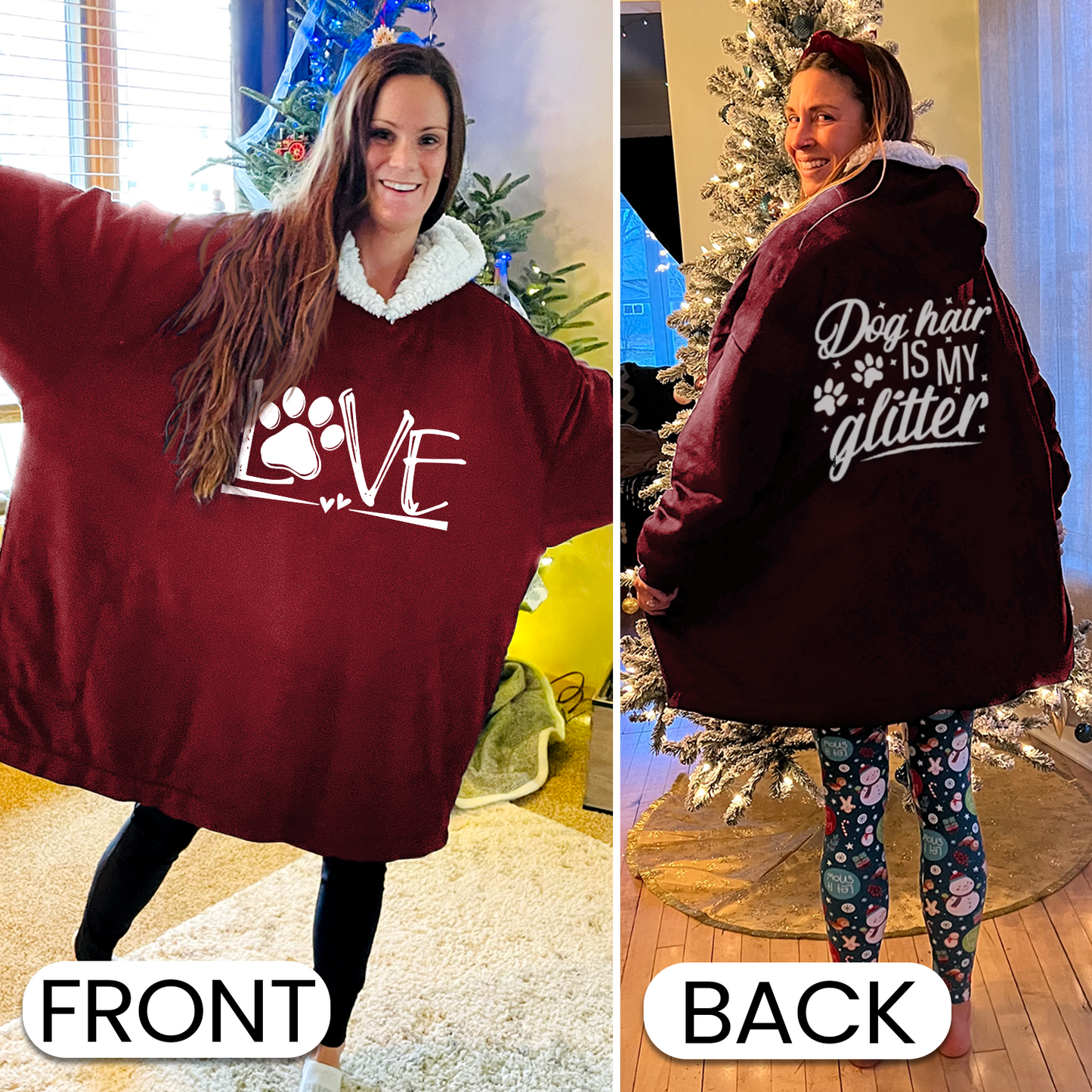 Dog Love & Dog Hair Is My Glitter Wearable Hooded Blanket