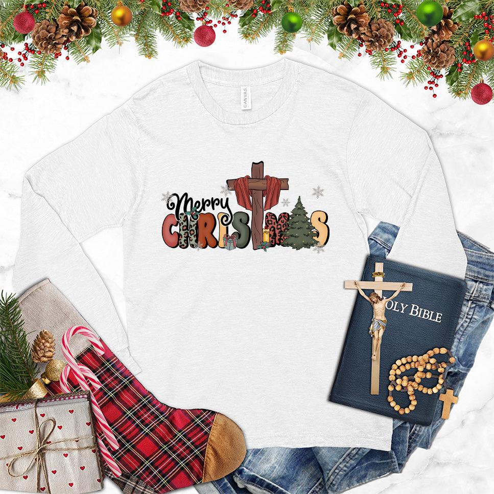 Merry Christmas Version 4 Colored Edition Long Sleeves White - Festive long sleeve shirt with Merry Christmas design for holiday celebrations