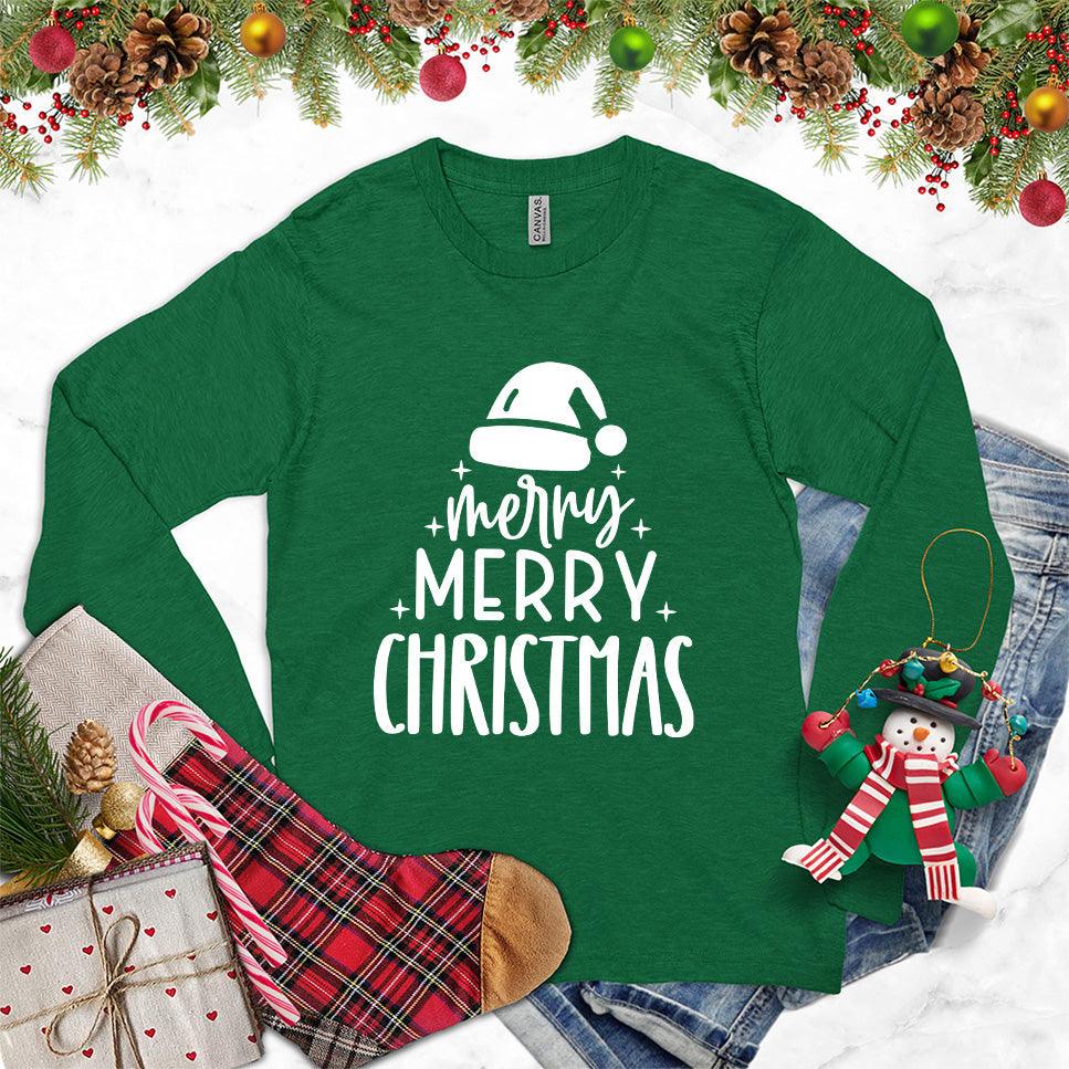 Merry Merry Christmas Long Sleeves Kelly - Festive long sleeve tee with Merry Merry Christmas design for holiday celebrations