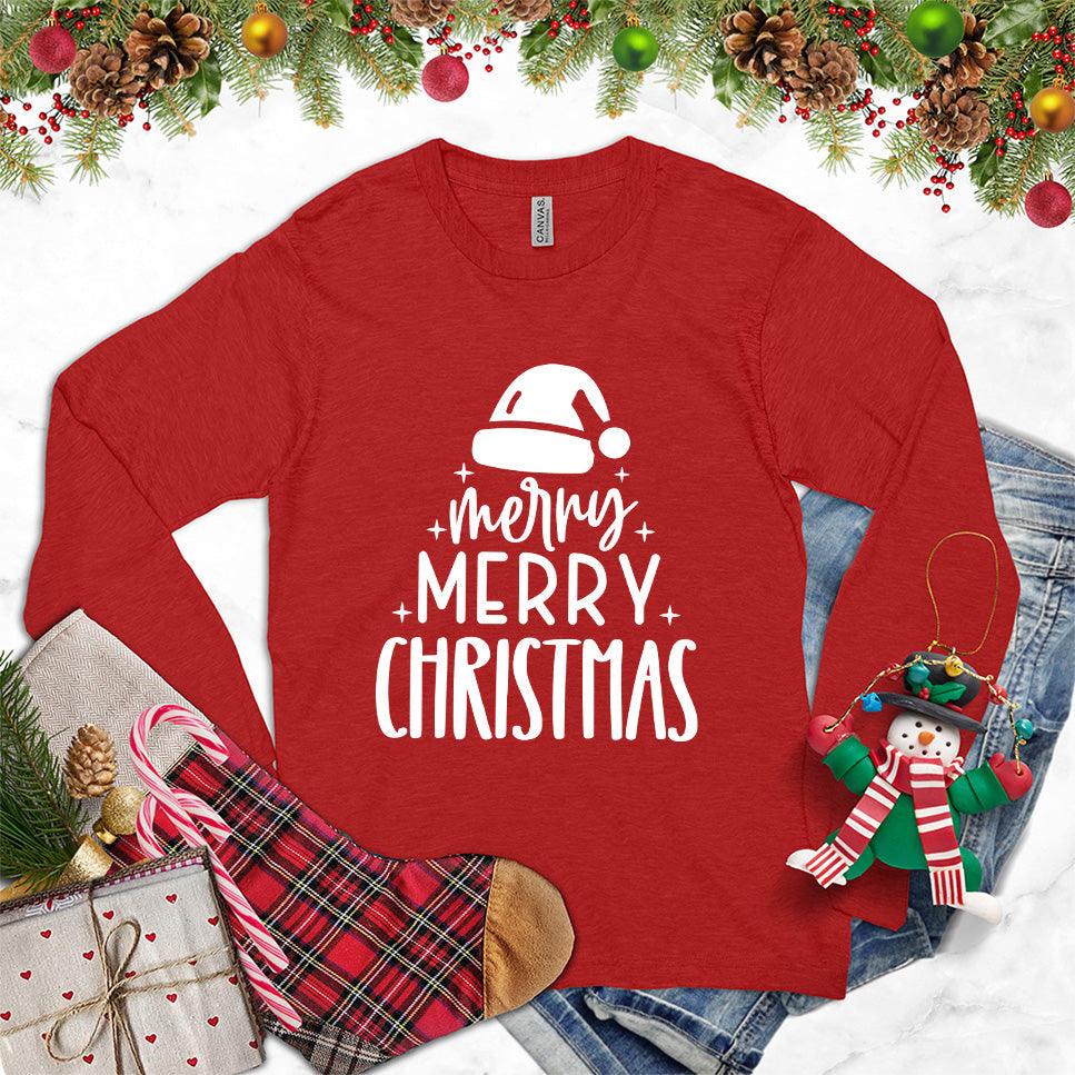 Merry Merry Christmas Long Sleeves Red - Festive long sleeve tee with Merry Merry Christmas design for holiday celebrations