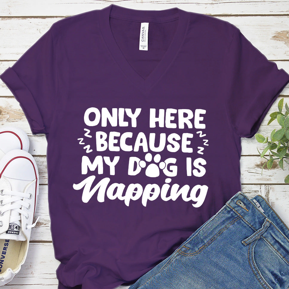 Only Here Because My Dog Is Napping V-Neck