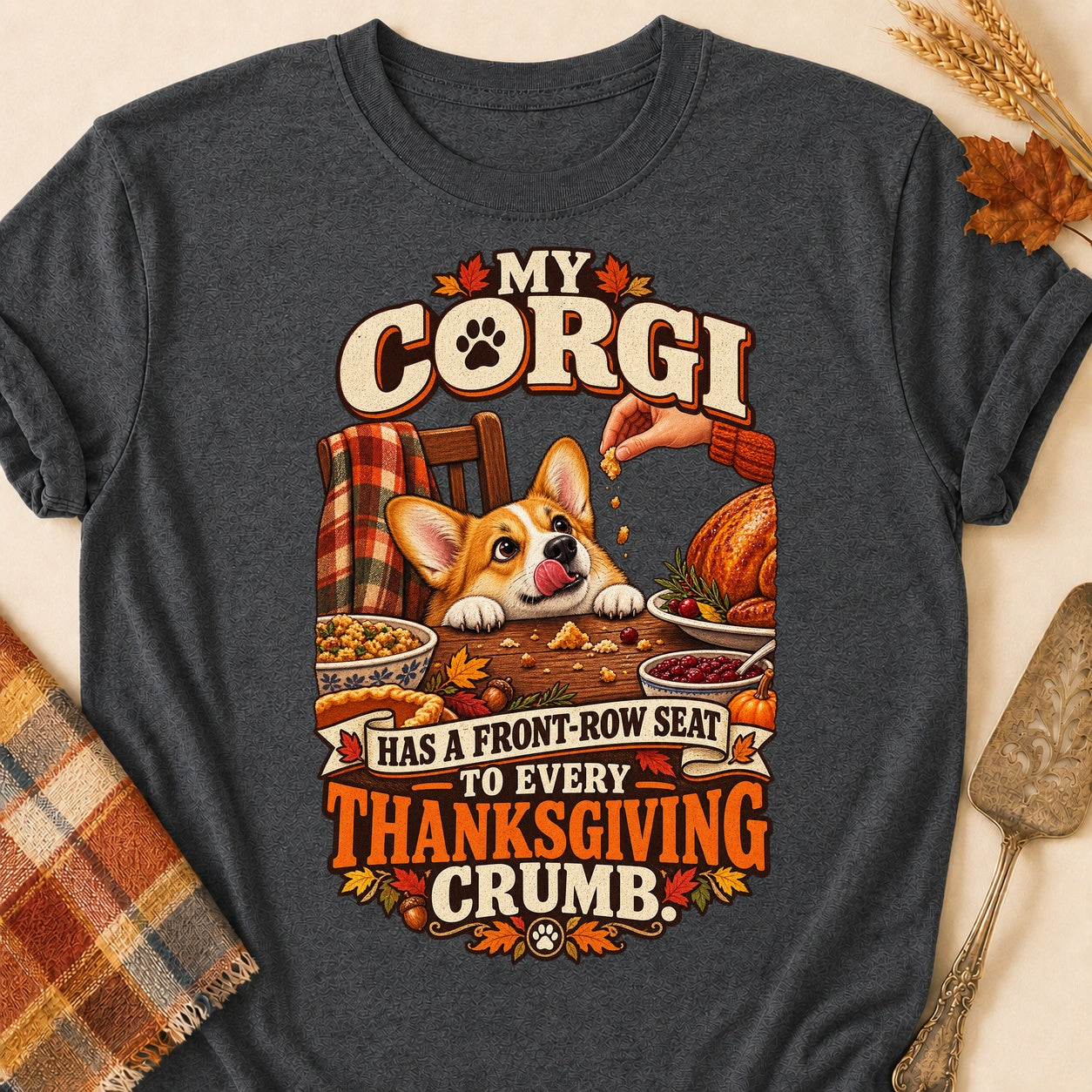 Front-Row Corgi T-shirt - Dark Heather - Brooke & Belle