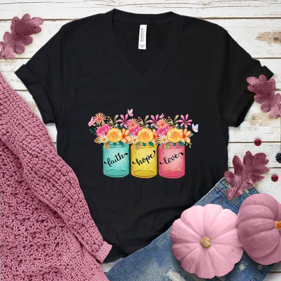 Faith Hope Love Floral Colored V-Neck Pink Edition - Brooke & Belle