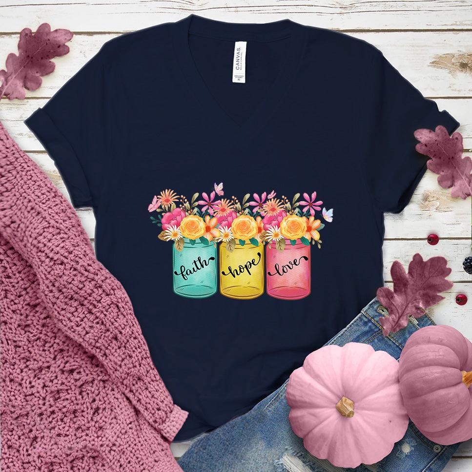 Faith Hope Love Floral Colored V-Neck Pink Edition - Brooke & Belle