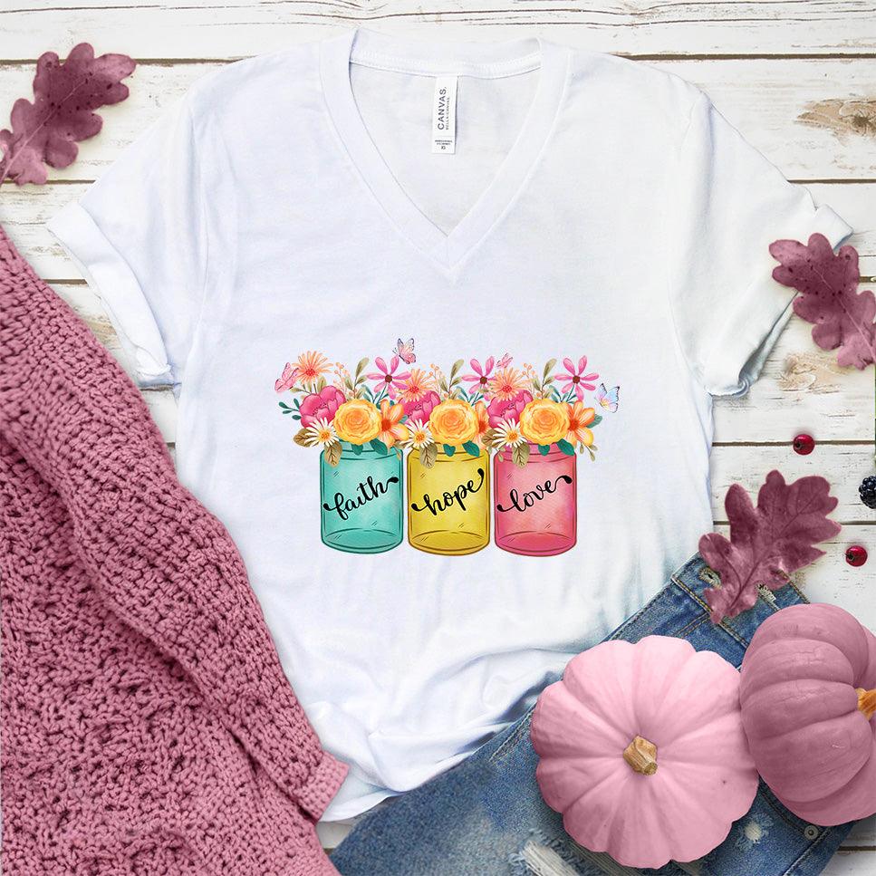 Faith Hope Love Floral Colored V-Neck Pink Edition - Brooke & Belle