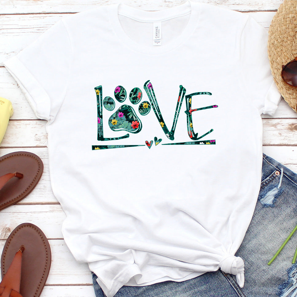 Dog Love Floral Colored Print T-Shirt