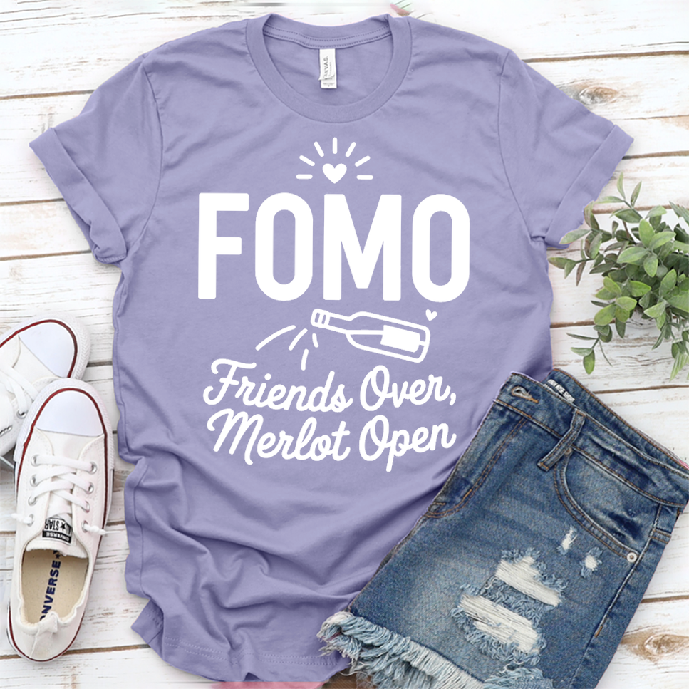 FOMO Friends Over, Merlot Open T-Shirt - Dark Lavender - Brooke & Belle