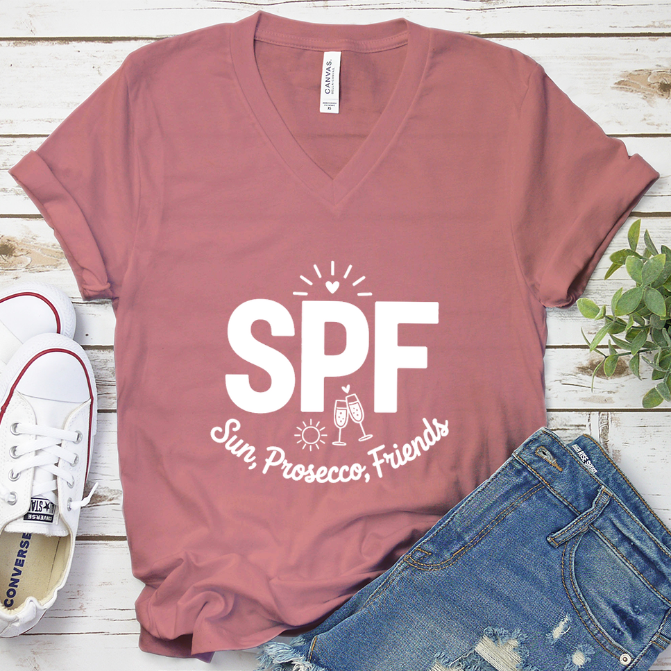 SPF Sun, Prosecco, Friends V-Neck - Mauve - Brooke & Belle
