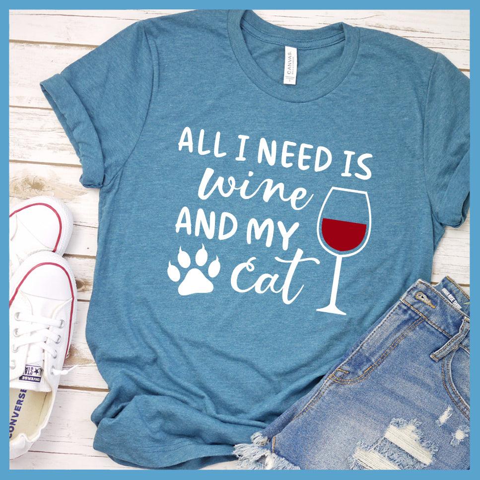 All I Need Is Wine And My Cat Colored Print T-Shirt - Brooke & Belle