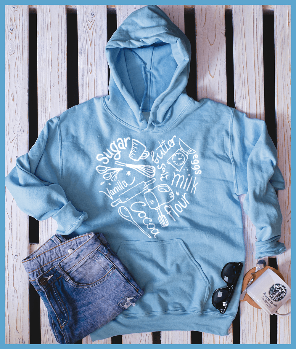 Bakery Heart Hoodie Pacific Heather - Cozy bakery-themed hoodie with playful ingredient design, perfect for casual or home wear.