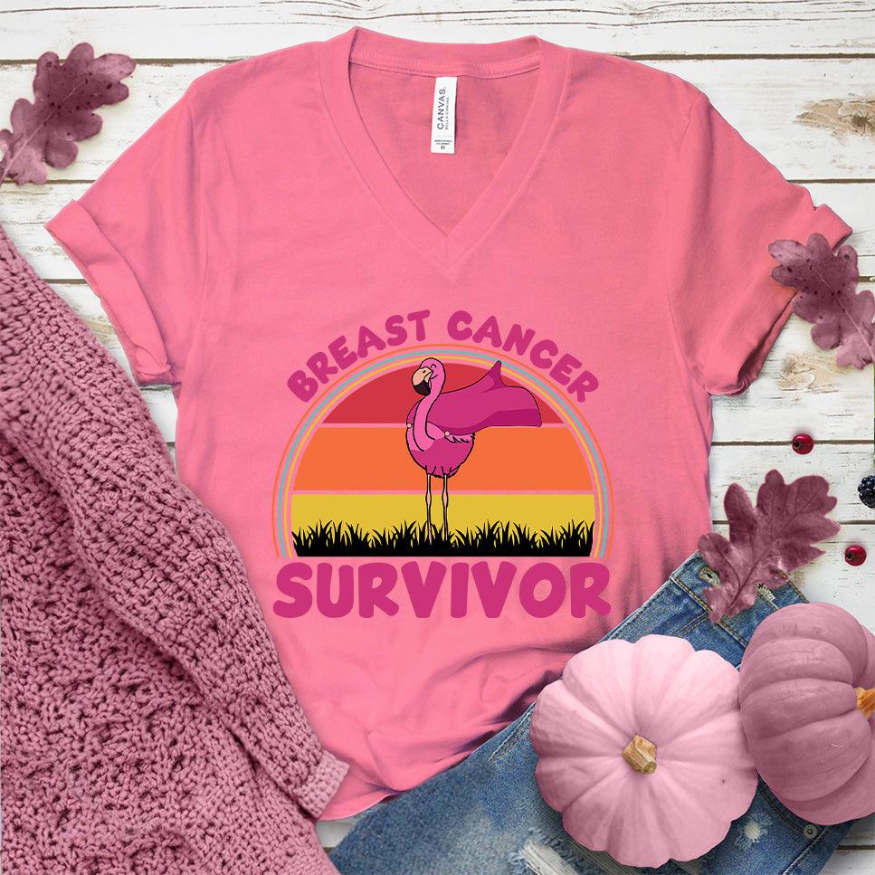 Breast Cancer Survivor Flamingo Colored Edition V-Neck - Brooke & Belle