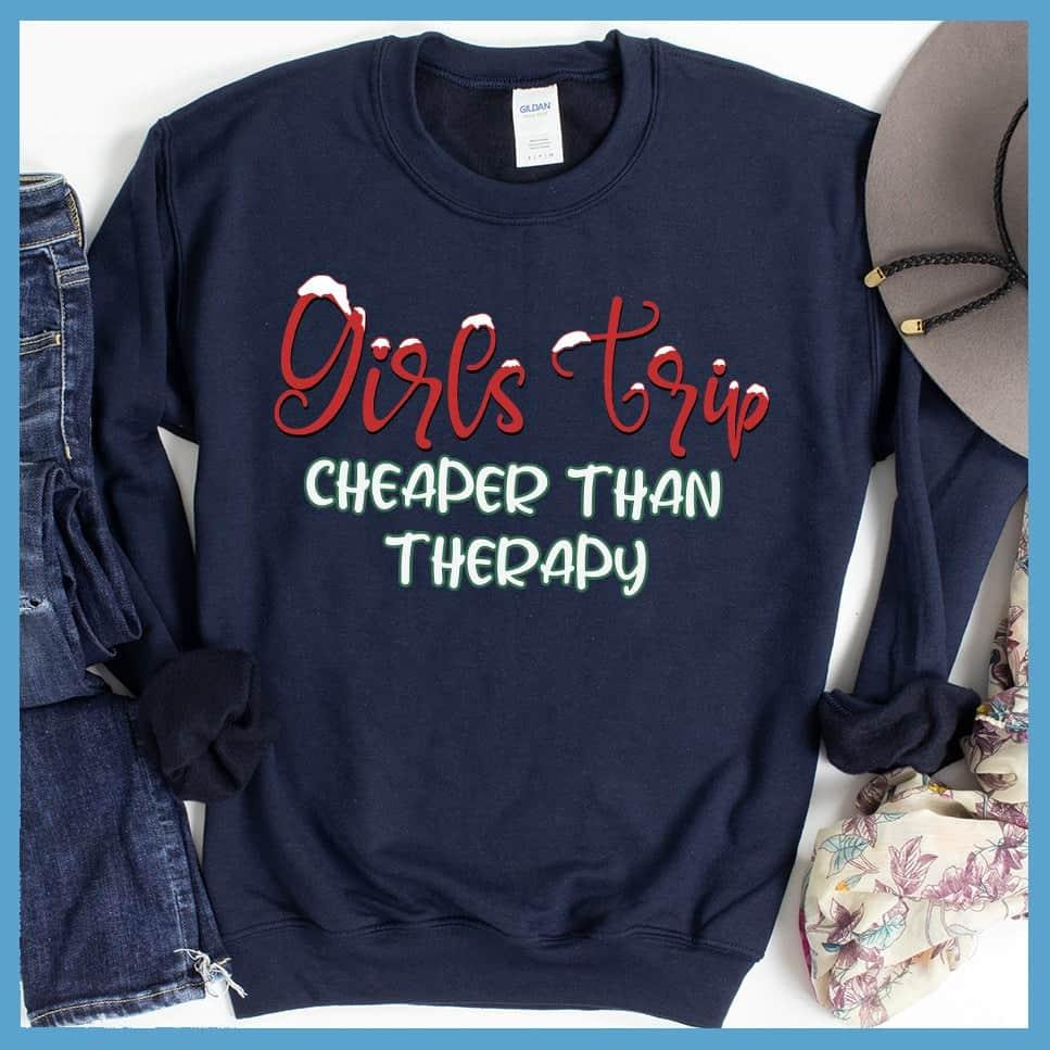 Girls Trip Colored Print Christmas Version 4 Sweatshirt Navy - Festive Girls Trip themed Christmas sweatshirt with playful print perfect for holiday outings and reunions